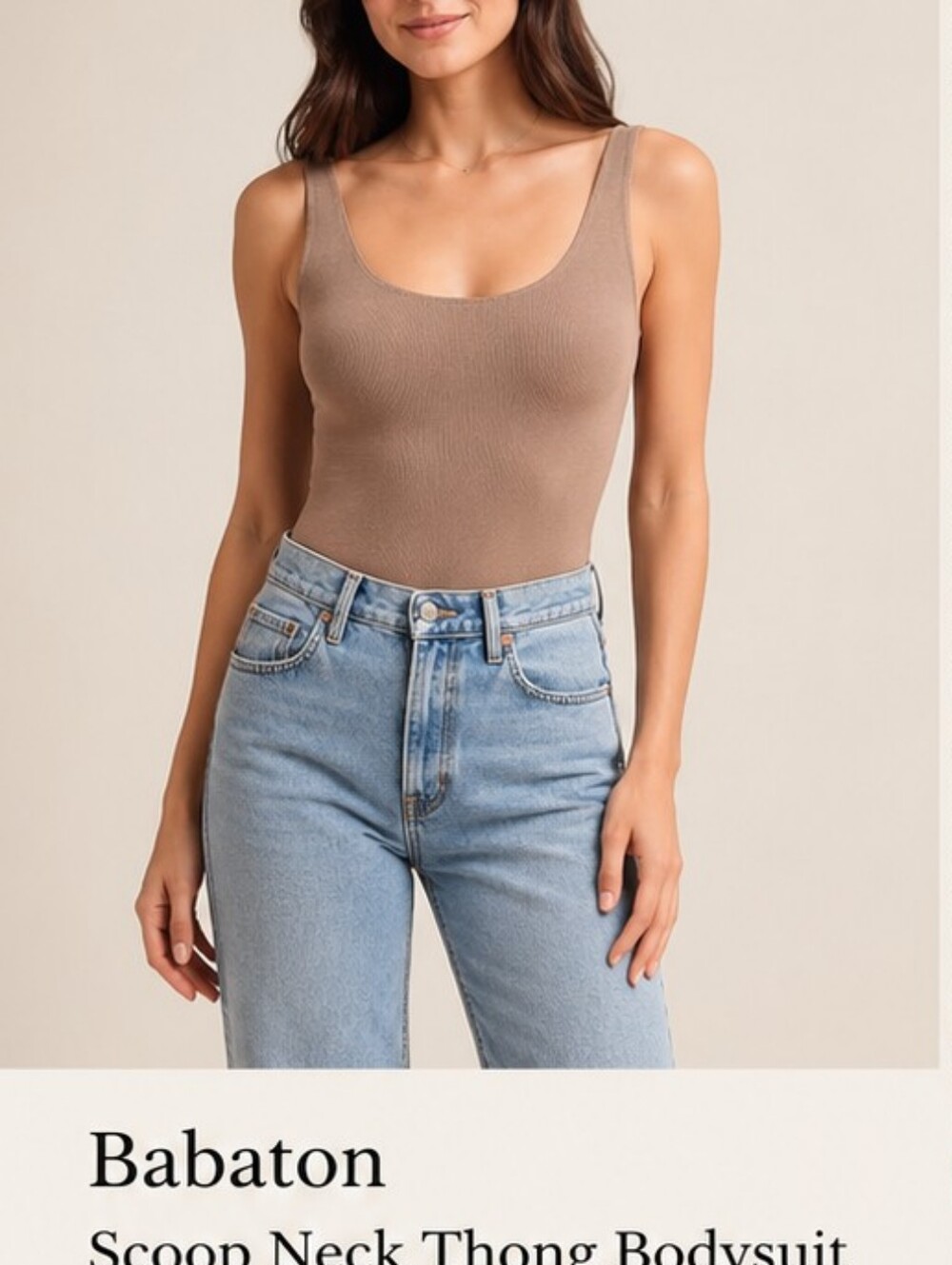 Babaton By Aritzia Ribbed Thong Bodysuit Mocha Taupe Size Medium
